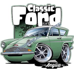 Classic Cartooned Ford Anglia T Shirt